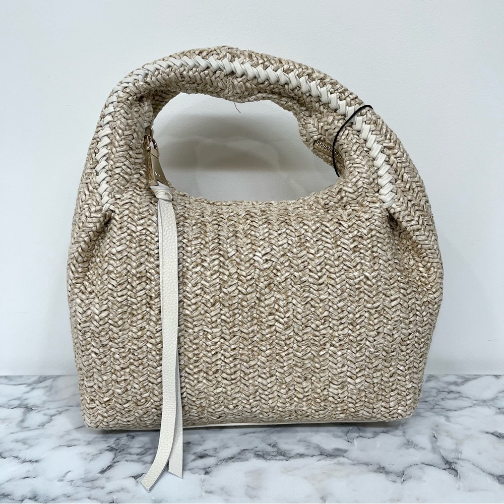 Aimee Kestenberg Natural Straw Shoulder Bag with White Trim - Picture 5 of 16